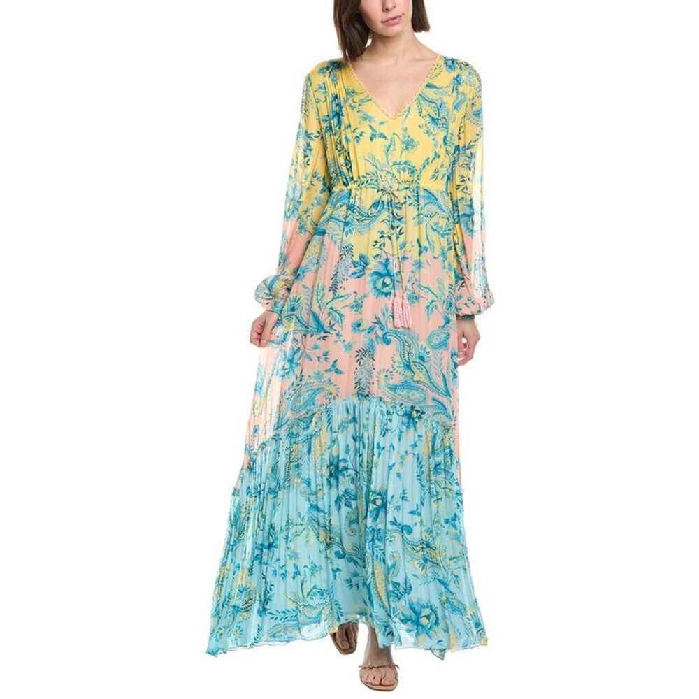 Hemant & Nandita Womens  Tie Tassel Long Dress, Blue